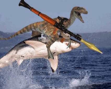 dinosaur eating shark